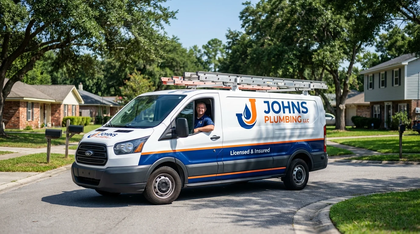 Johns Plumbing LLC service van in Clearlake Oaks, CA
