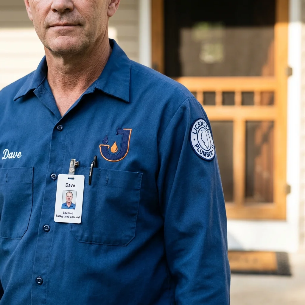 Licensed plumber showing ID badge in Clearlake Oaks, CA