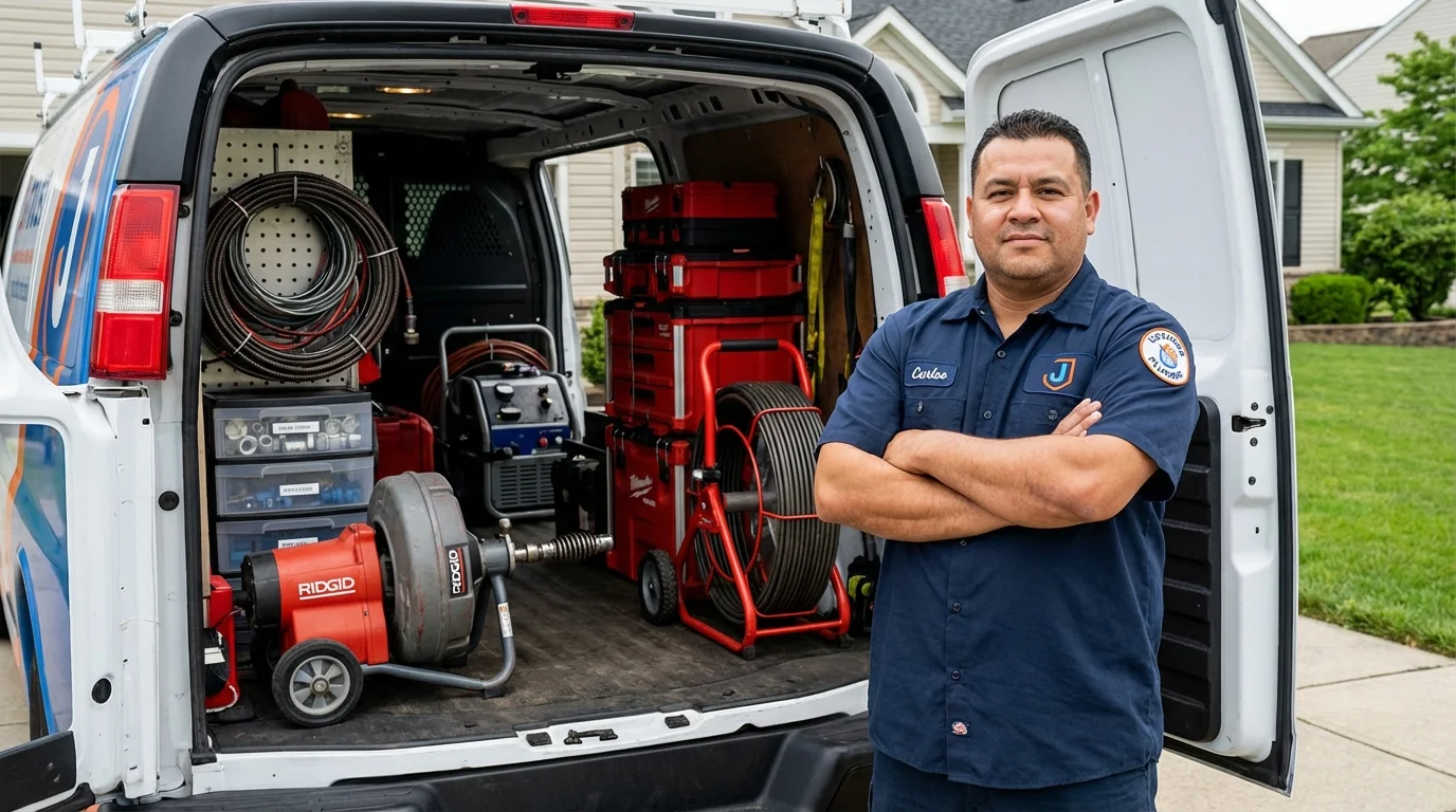 Professional drain cleaning equipment and Johns Plumbing LLC plumber in Clearlake Oaks