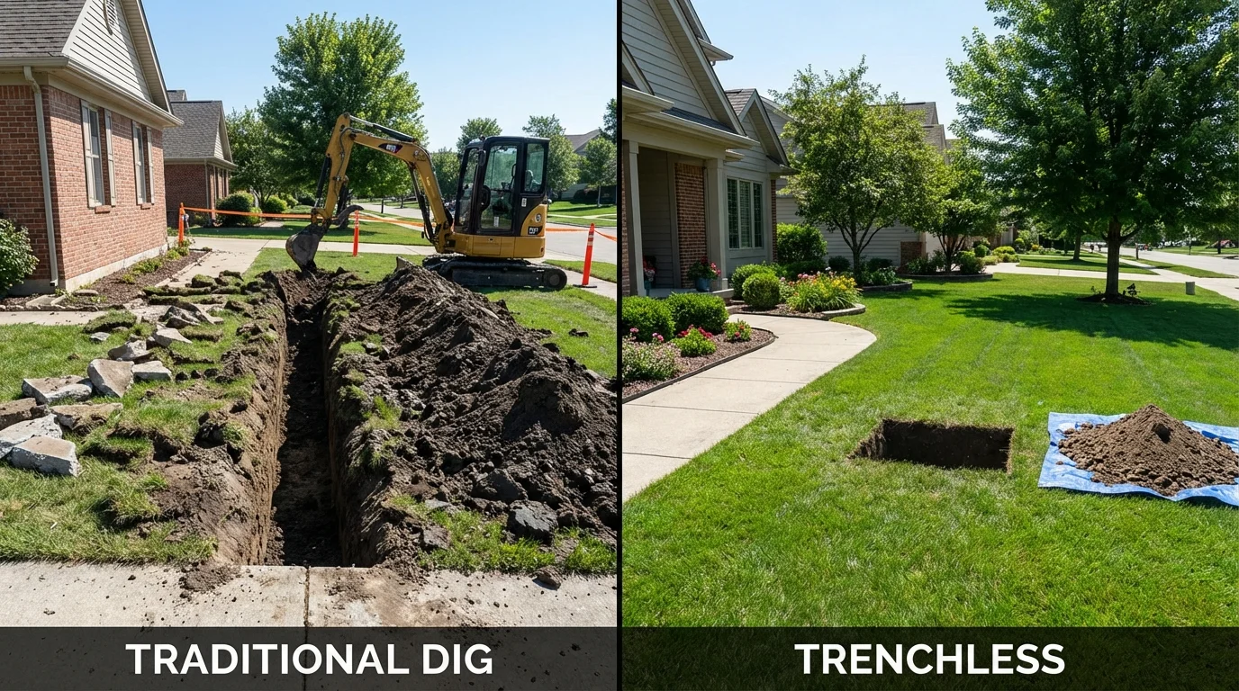 Trenchless sewer repair with minimal yard damage versus traditional excavation in Clearlake Oaks, CA